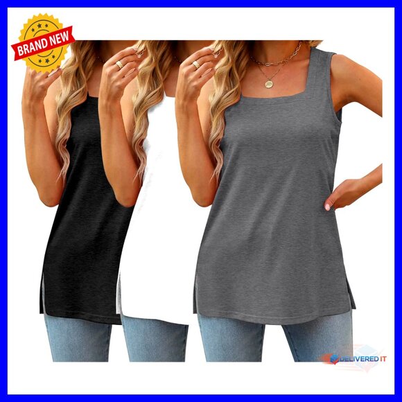 Tops - 3 Pack Square Neck Tank Tops Sleeveless Summer Tees Casual Beach Wear